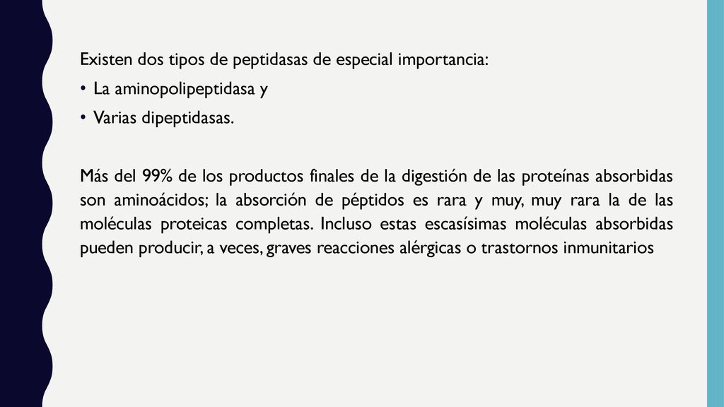 Existen dos tipos de peptidasas de especial importancia: