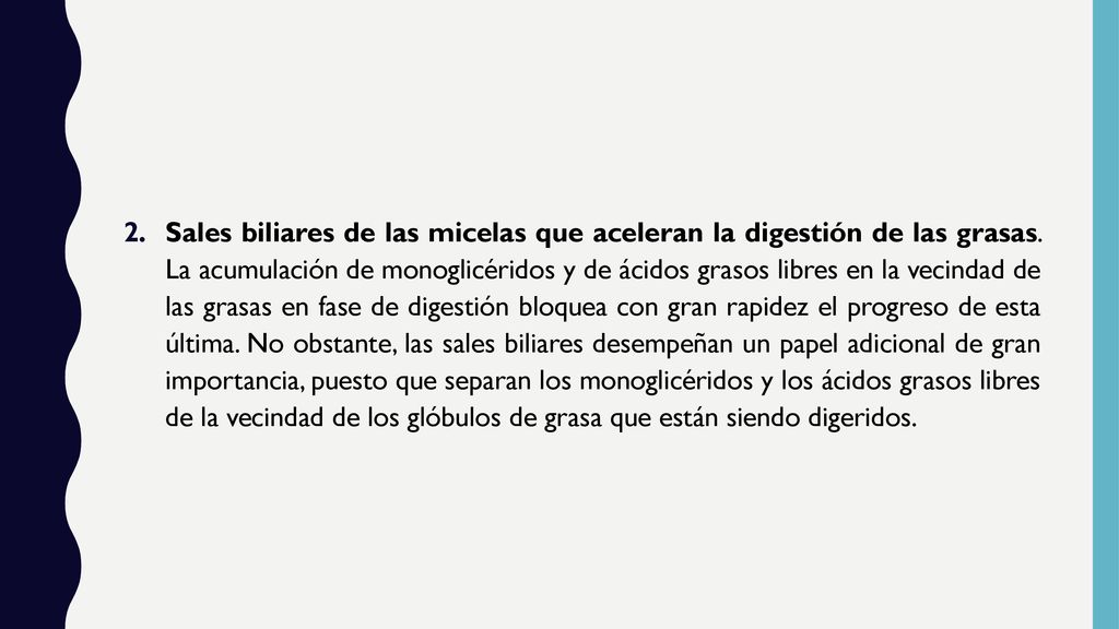 Sales biliares de las micelas que aceleran la digestión de las grasas