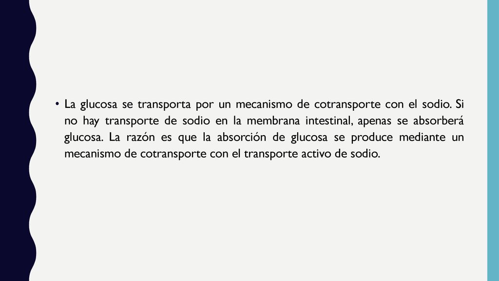 La glucosa se transporta por un mecanismo de cotransporte con el sodio