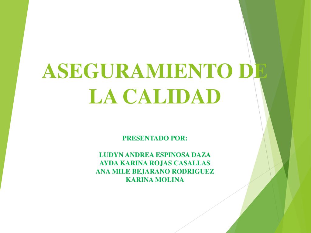 ASEGURAMIENTO DE LA CALIDAD PRESENTADO POR: LUDYN ANDREA ESPINOSA DAZA AYDA KARINA ROJAS CASALLAS ANA MILE BEJARANO RODRIGUEZ KARINA MOLINA