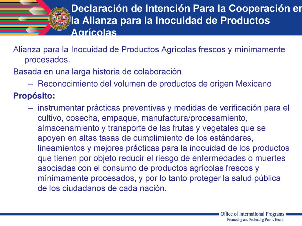 Declaración de Intención Para la Cooperación en la Alianza para la Inocuidad de Productos Agrícolas