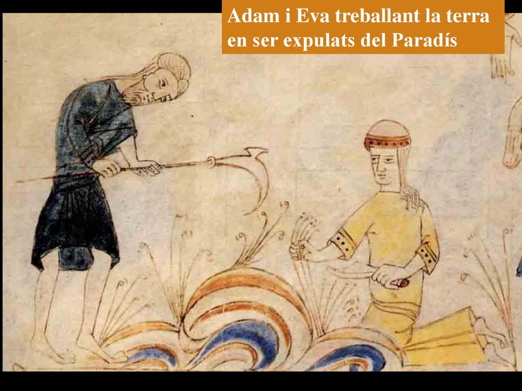 Adam i Eva treballant la terra en ser expulats del Paradís