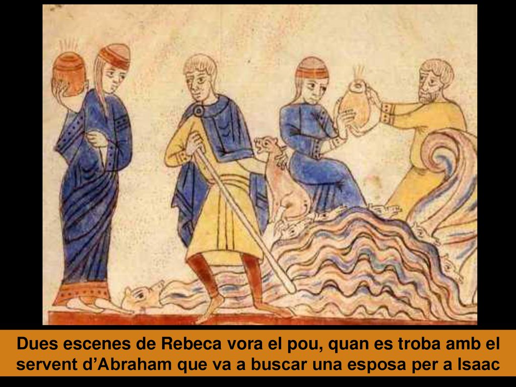 Dues escenes de Rebeca vora el pou, quan es troba amb el servent d’Abraham que va a buscar una esposa per a Isaac