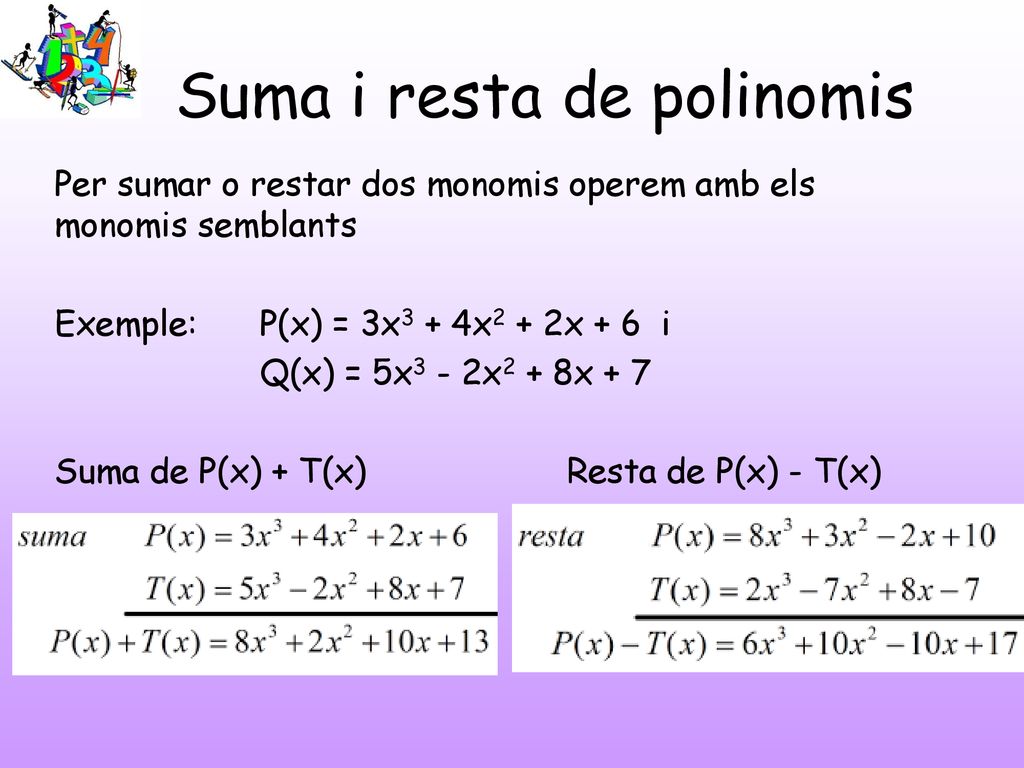 Suma i resta de polinomis