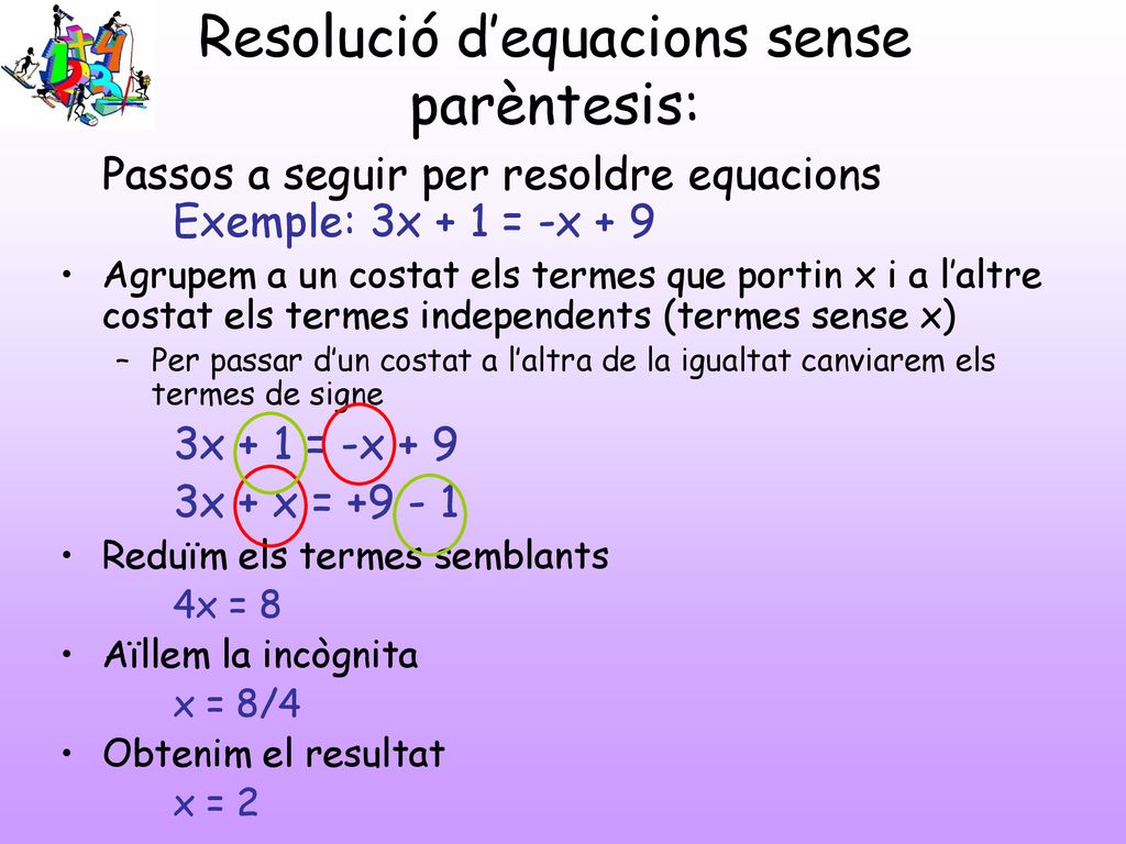 Resolució d’equacions sense parèntesis: