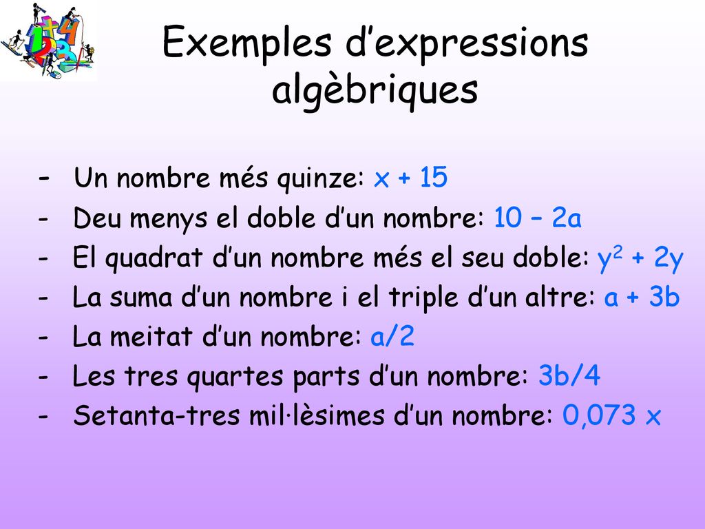 Exemples d’expressions algèbriques