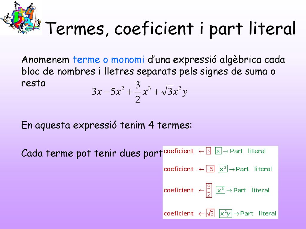 Termes, coeficient i part literal