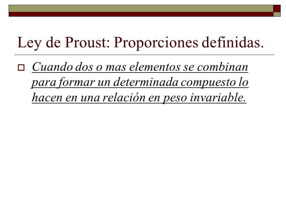 Ley de Proust: Proporciones definidas.