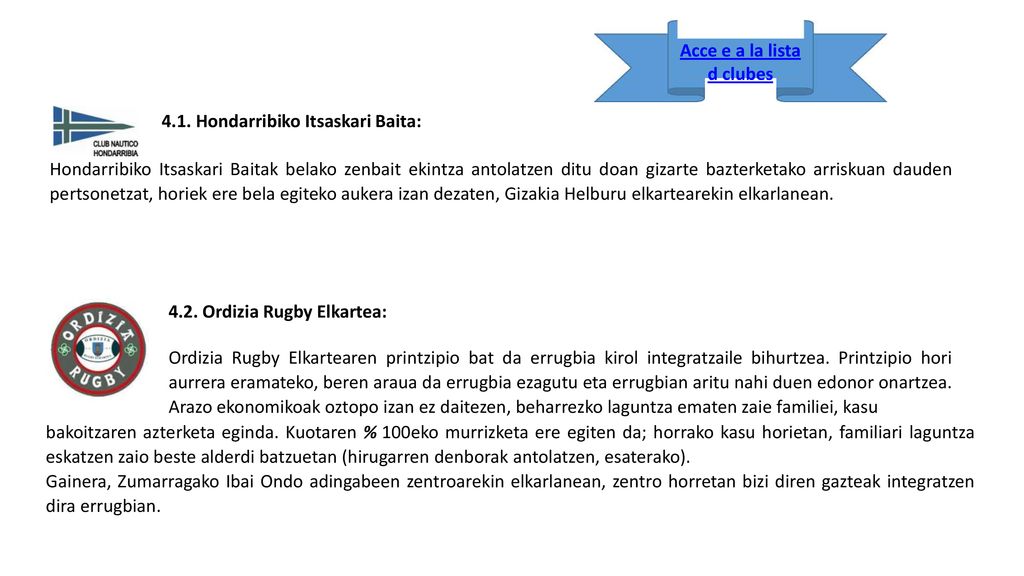 Acce e a la lista d clubes