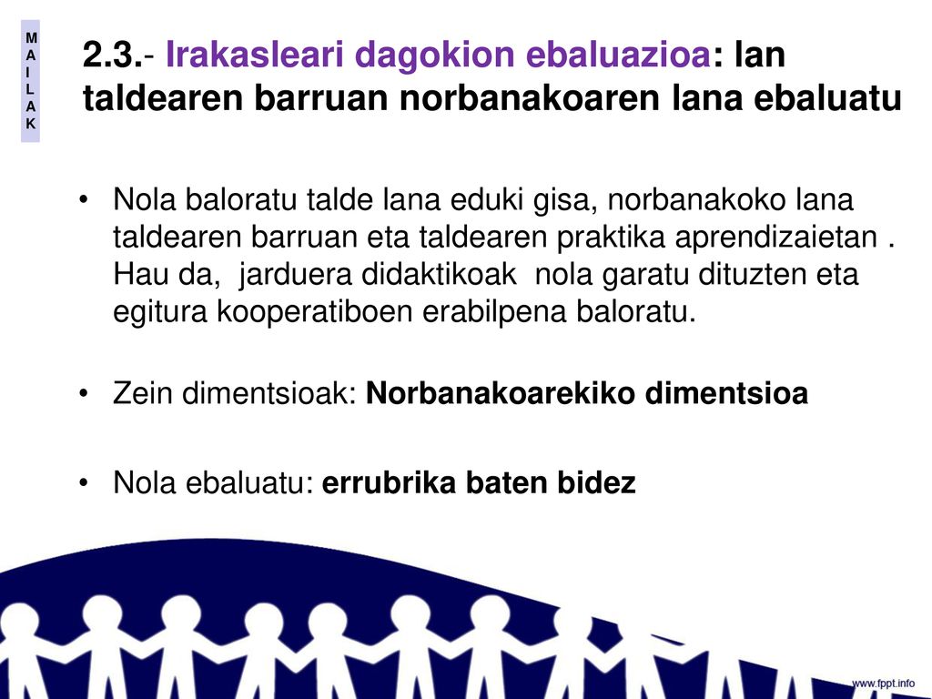 2.3.- Irakasleari dagokion ebaluazioa: lan taldearen barruan norbanakoaren lana ebaluatu