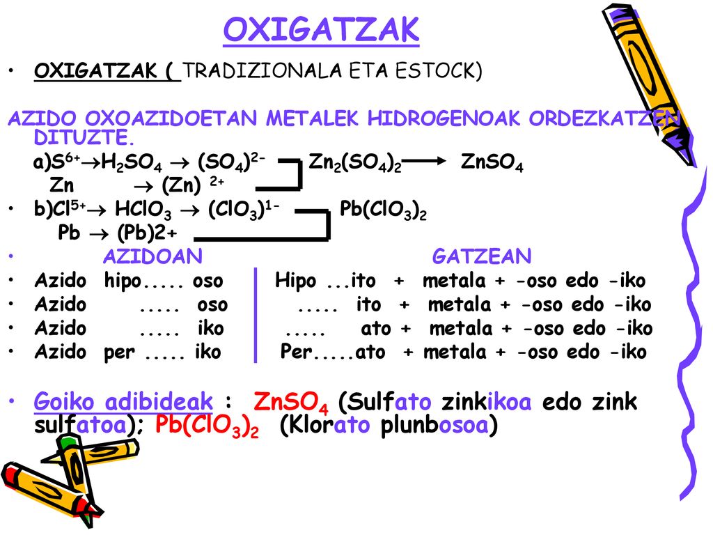 OXIGATZAK OXIGATZAK ( TRADIZIONALA ETA ESTOCK) AZIDO OXOAZIDOETAN METALEK HIDROGENOAK ORDEZKATZEN DITUZTE.