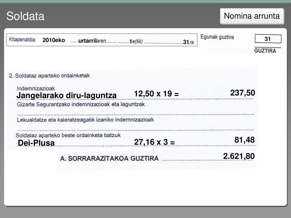 Soldata Nomina arrunta 237,50 12,50 x 19 = Jangelarako diru-laguntza