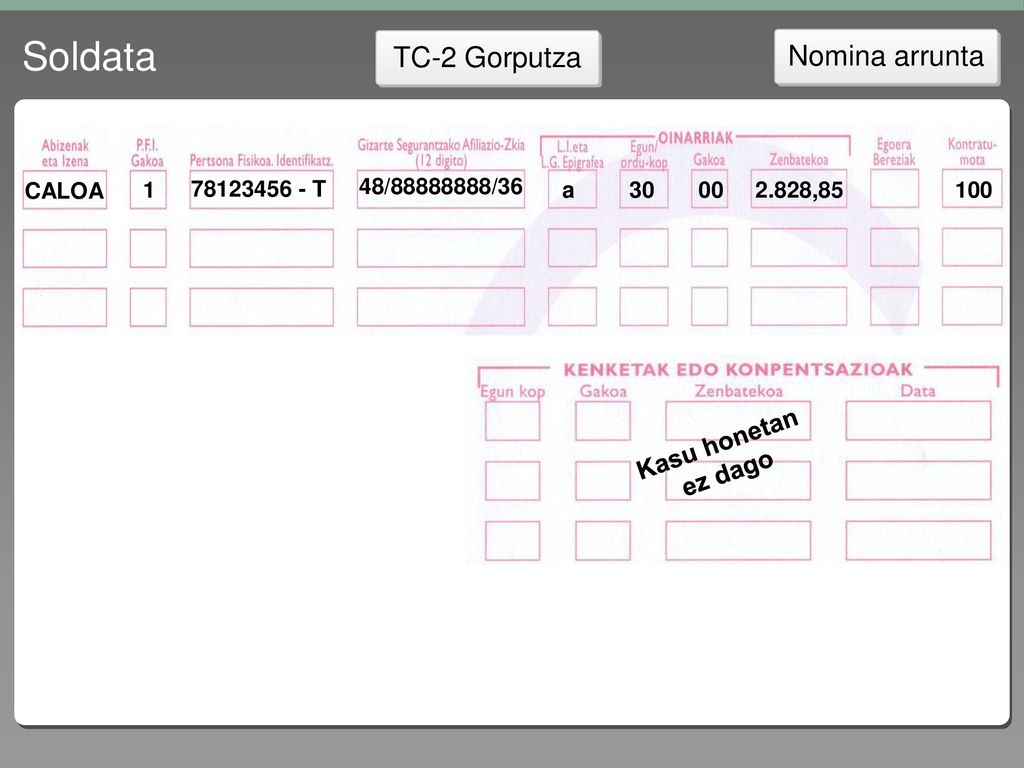 Soldata TC-2 Gorputza Nomina arrunta Kasu honetan ez dago CALOA 1