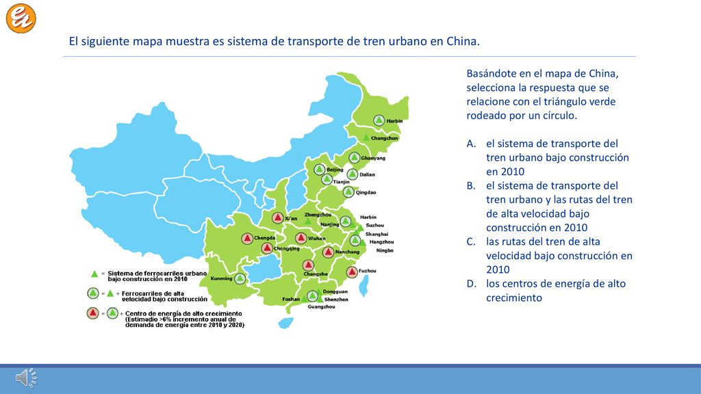 El siguiente mapa muestra es sistema de transporte de tren urbano en China.