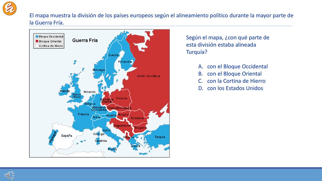 El mapa muestra la división de los países europeos según el alineamiento político durante la mayor parte de la Guerra Fría.