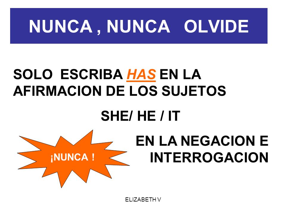 NUNCA , NUNCA OLVIDE SOLO ESCRIBA HAS EN LA AFIRMACION DE LOS SUJETOS
