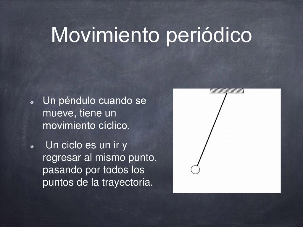 Movimiento periódico Un péndulo cuando se mueve, tiene un movimiento cíclico.