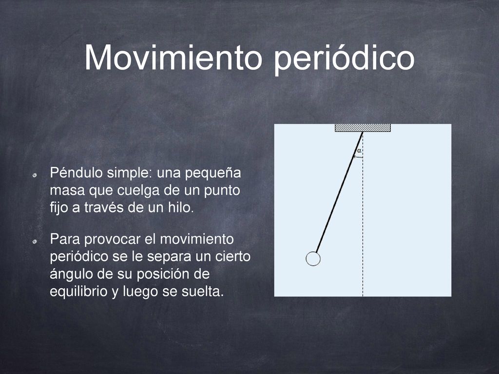 Movimiento periódico Péndulo simple: una pequeña masa que cuelga de un punto fijo a través de un hilo.