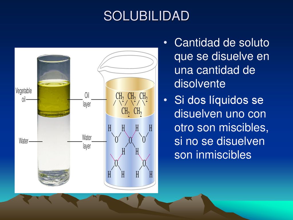 SOLUBILIDAD Cantidad de soluto que se disuelve en una cantidad de disolvente.
