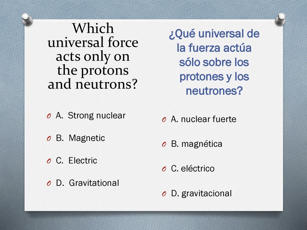 Which universal force acts only on the protons and neutrons