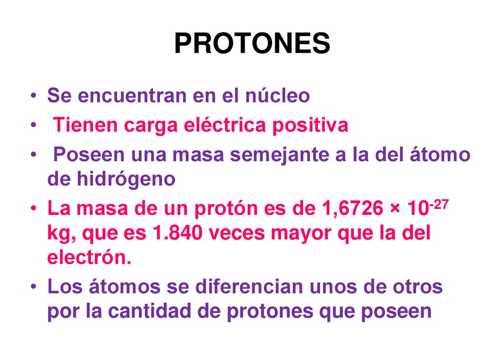 PROTONES Se encuentran en el núcleo Tienen carga eléctrica positiva