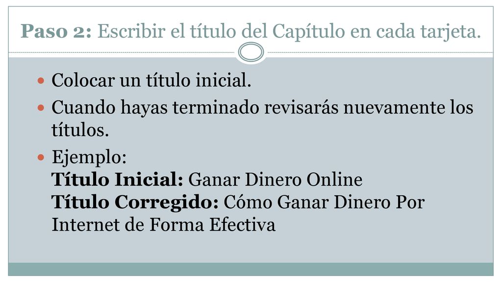 Paso 2: Escribir el título del Capítulo en cada tarjeta.