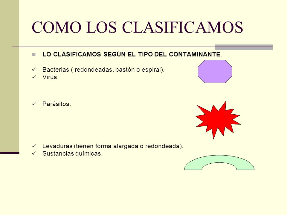 COMO LOS CLASIFICAMOS LO CLASIFICAMOS SEGÚN EL TIPO DEL CONTAMINANTE.