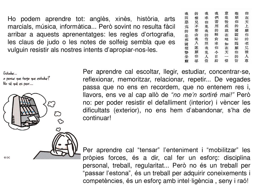 Ho podem aprendre tot: anglès, xinès, història, arts marcials, música, informàtica... Però sovint no resulta fàcil arribar a aquests aprenentatges: les regles d’ortografia, les claus de judo o les notes de solfeig sembla que es vulguin resistir als nostres intents d’apropiar-nos-les.
