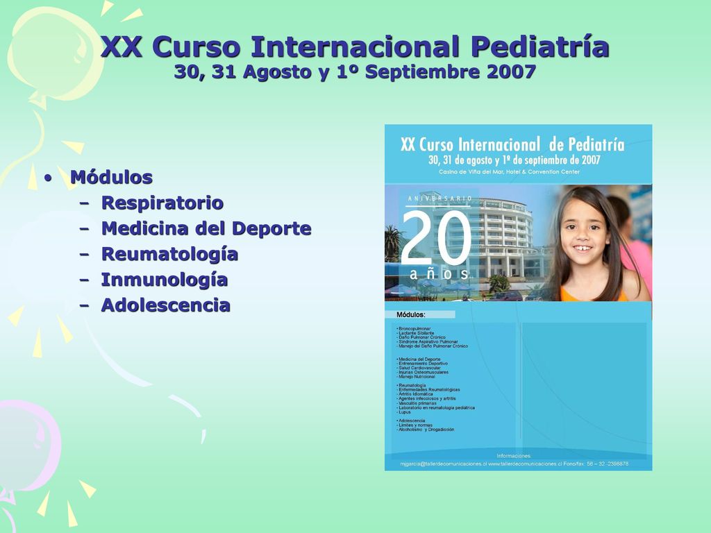 XX Curso Internacional Pediatría 30, 31 Agosto y 1º Septiembre 2007