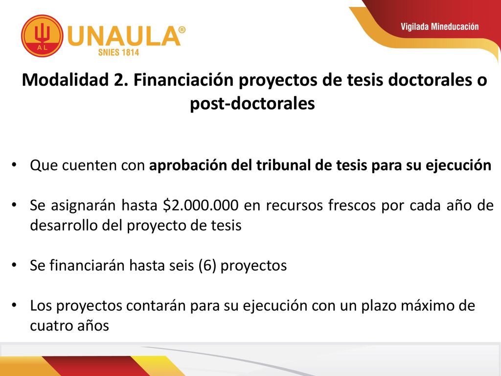 Modalidad 2. Financiación proyectos de tesis doctorales o post-doctorales