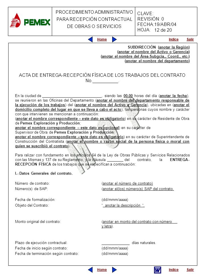 12 de 20 SUBDIRECCIÓN (anotar la Región) (anotar el nombre del Activo o Gerencia) (anotar el nombre del Área-Subgcia., Coord., etc-)