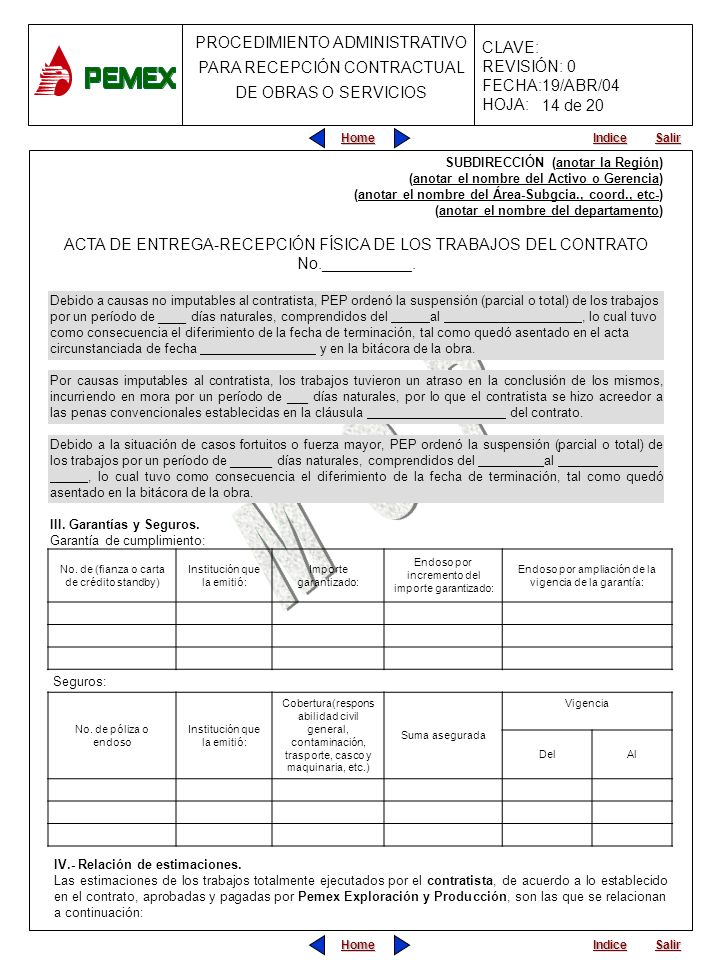 14 de 20 SUBDIRECCIÓN (anotar la Región) (anotar el nombre del Activo o Gerencia) (anotar el nombre del Área-Subgcia., coord., etc-)