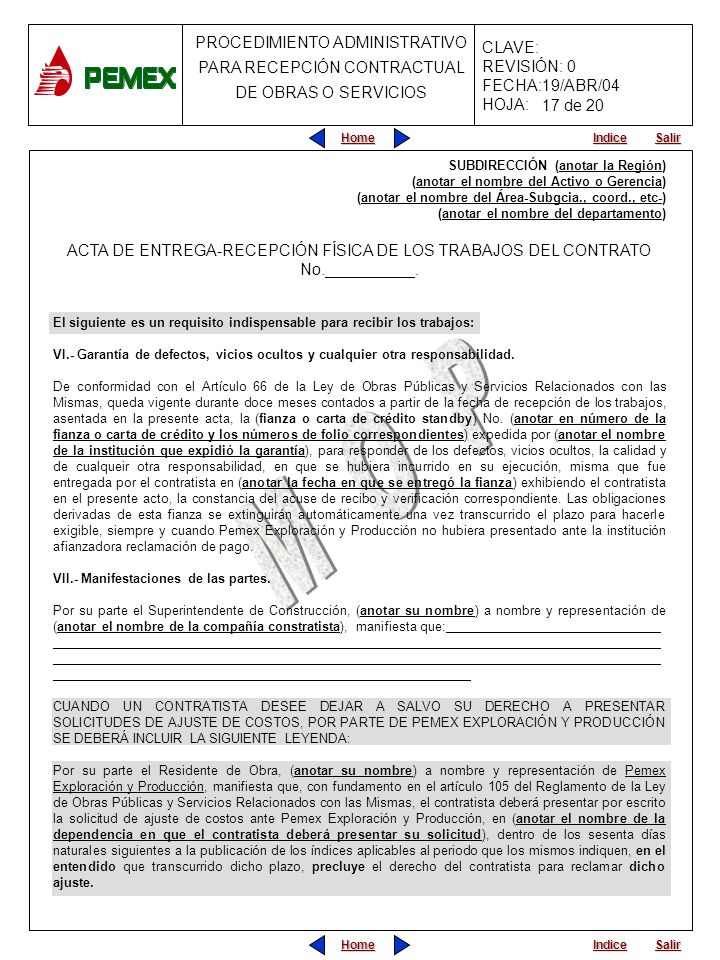 17 de 20 SUBDIRECCIÓN (anotar la Región) (anotar el nombre del Activo o Gerencia) (anotar el nombre del Área-Subgcia., coord., etc-)