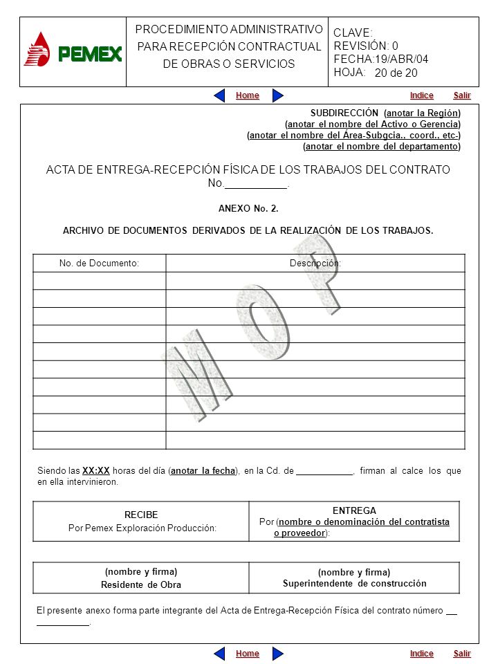 20 de 20 SUBDIRECCIÓN (anotar la Región) (anotar el nombre del Activo o Gerencia) (anotar el nombre del Área-Subgcia., coord., etc-)