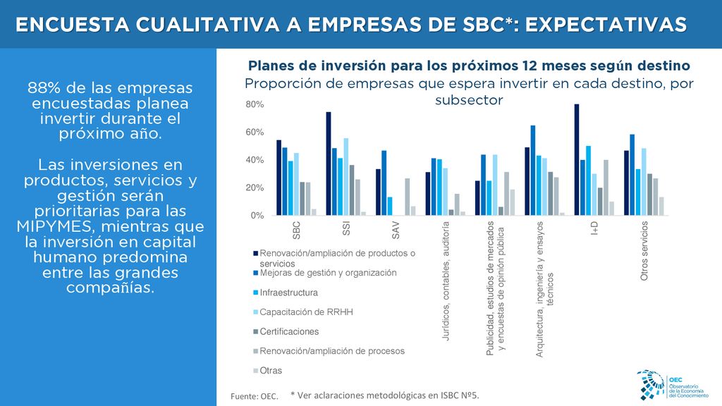 Planes de inversión para los próximos 12 meses según destino