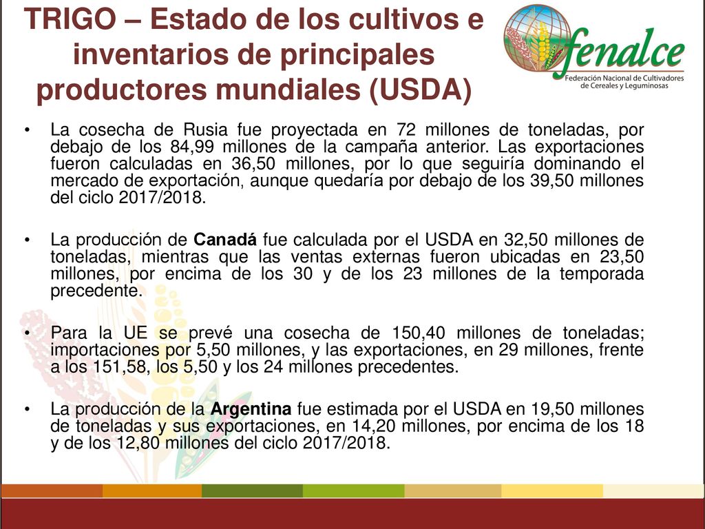 TRIGO – Estado de los cultivos e inventarios de principales productores mundiales (USDA)