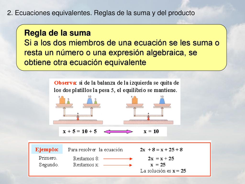2. Ecuaciones equivalentes. Reglas de la suma y del producto