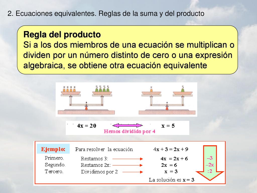 2. Ecuaciones equivalentes. Reglas de la suma y del producto