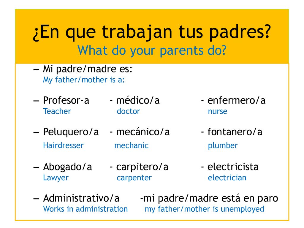 ¿En que trabajan tus padres What do your parents do