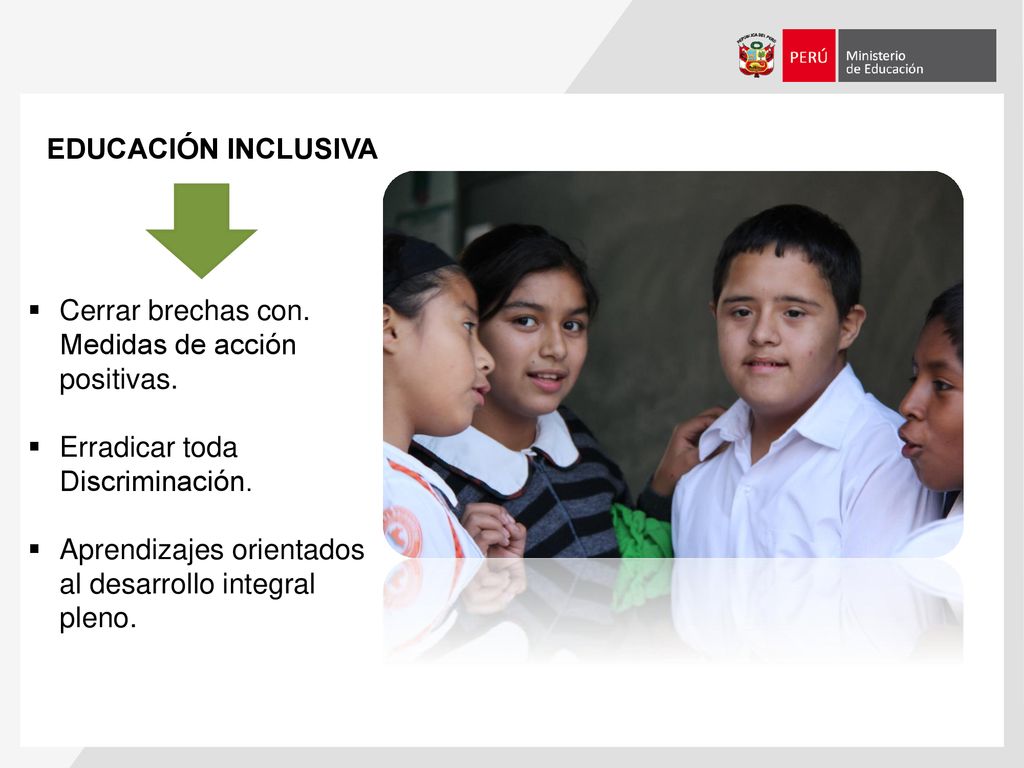 EDUCACIÓN INCLUSIVA Cerrar brechas con. Medidas de acción positivas. Erradicar toda Discriminación.