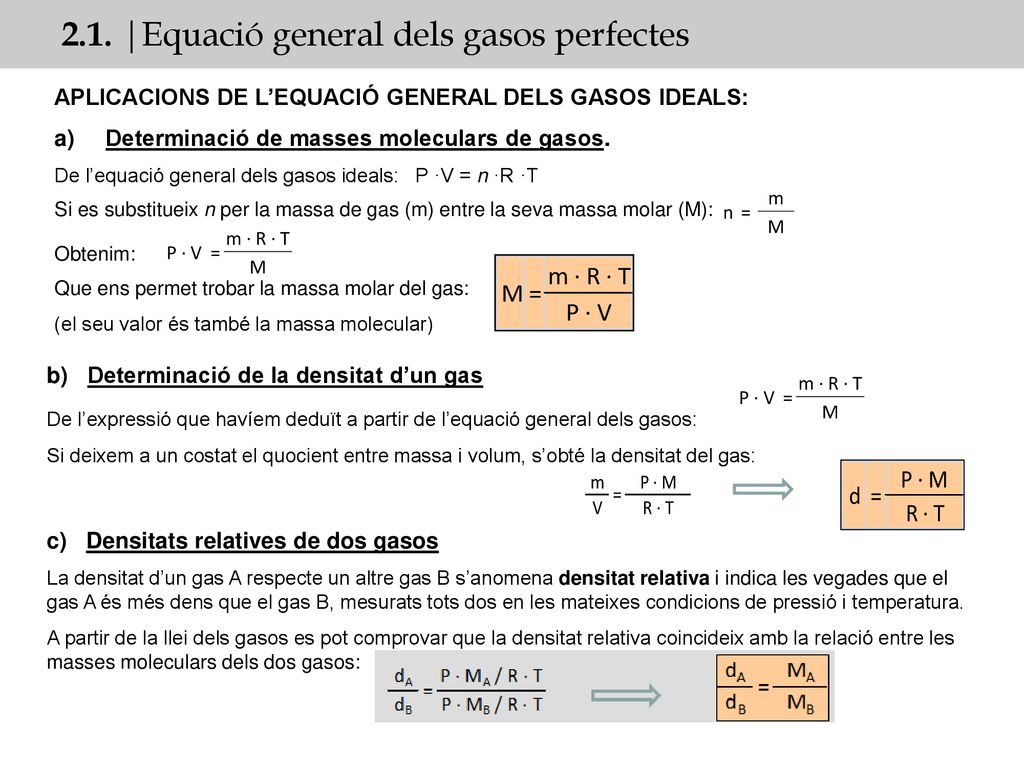 2.1. |Equació general dels gasos perfectes