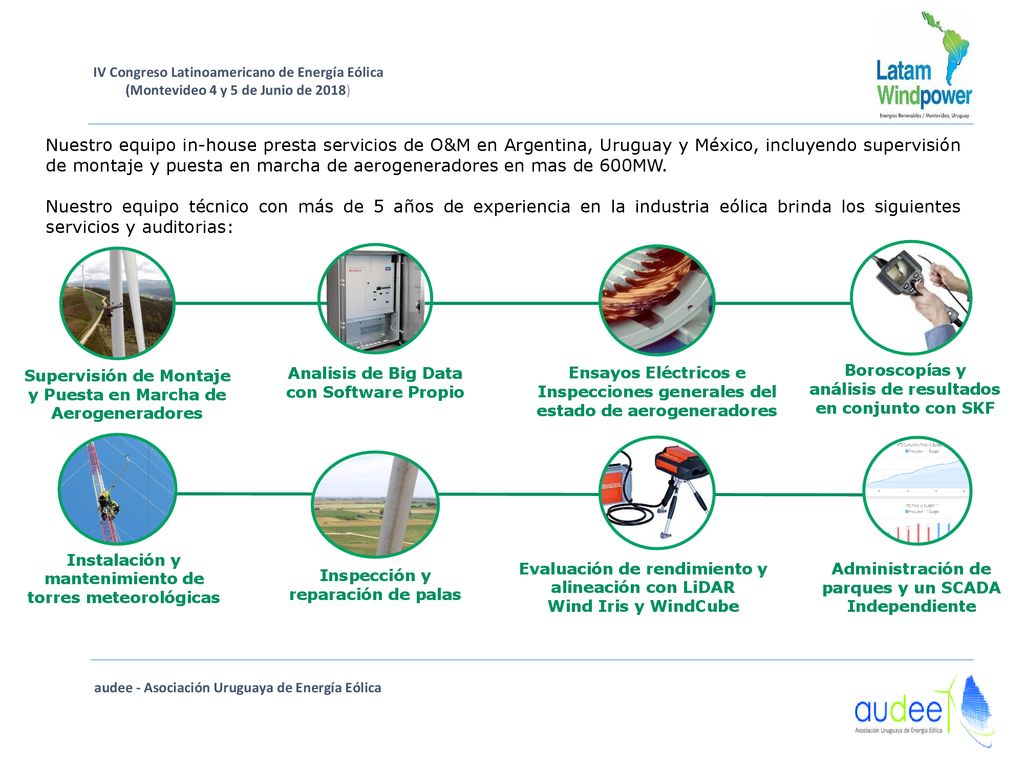 Nuestro equipo in-house presta servicios de O&M en Argentina, Uruguay y México, incluyendo supervisión de montaje y puesta en marcha de aerogeneradores en mas de 600MW.