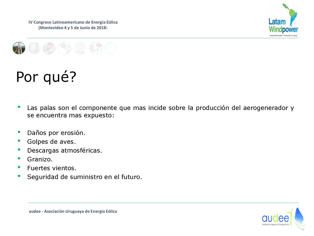 Por qué Las palas son el componente que mas incide sobre la producción del aerogenerador y se encuentra mas expuesto: