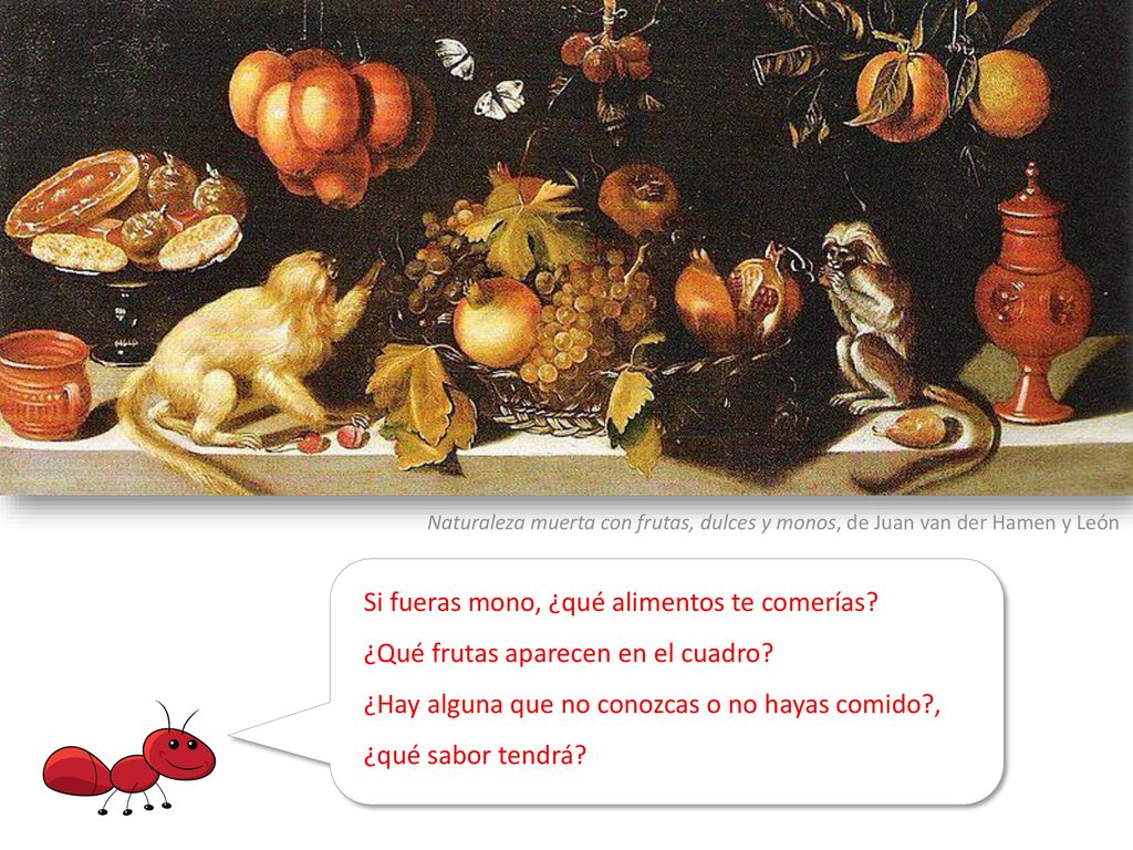Naturaleza muerta con frutas, dulces y monos, de Juan van der Hamen y León