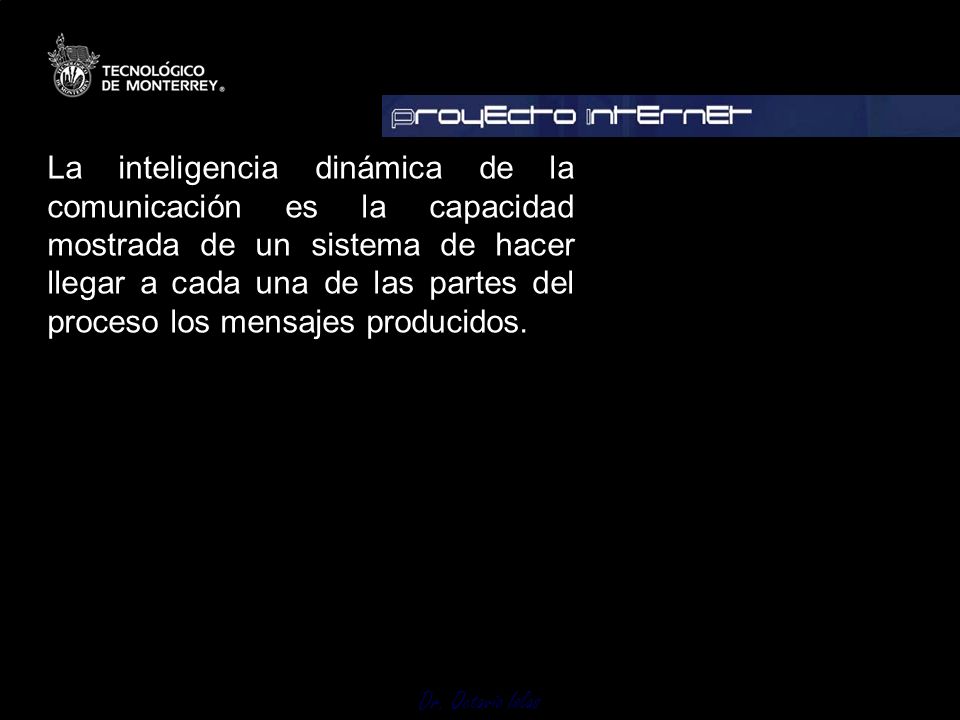 La inteligencia dinámica de la comunicación es la capacidad mostrada de un sistema de hacer llegar a cada una de las partes del proceso los mensajes producidos.