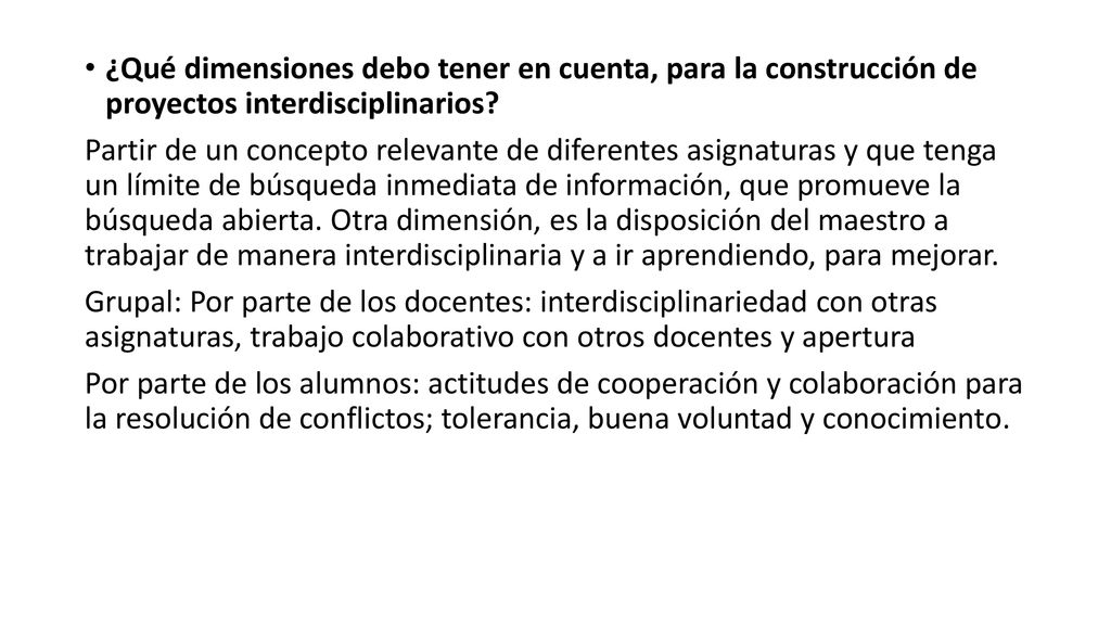 ¿Qué dimensiones debo tener en cuenta, para la construcción de proyectos interdisciplinarios