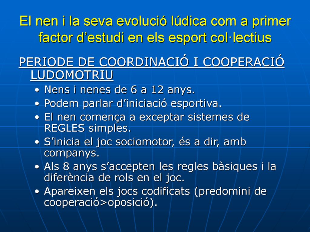 El nen i la seva evolució lúdica com a primer factor d’estudi en els esport col·lectius