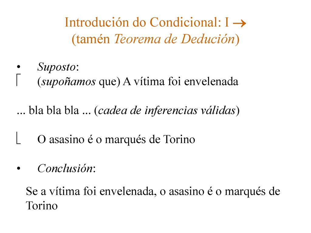 Introdución do Condicional: I  (tamén Teorema de Dedución)