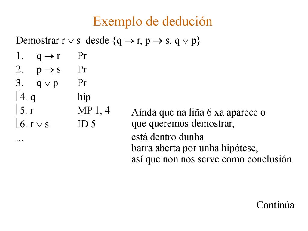 Exemplo de dedución Demostrar r  s desde {q  r, p  s, q  p}