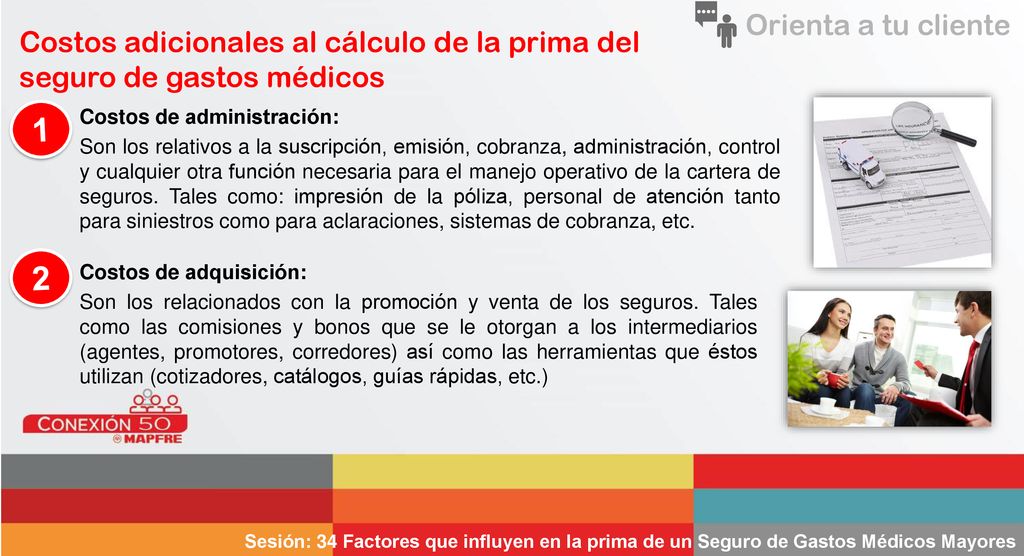 Orienta a tu cliente Costos adicionales al cálculo de la prima del seguro de gastos médicos. 1. Costos de administración: